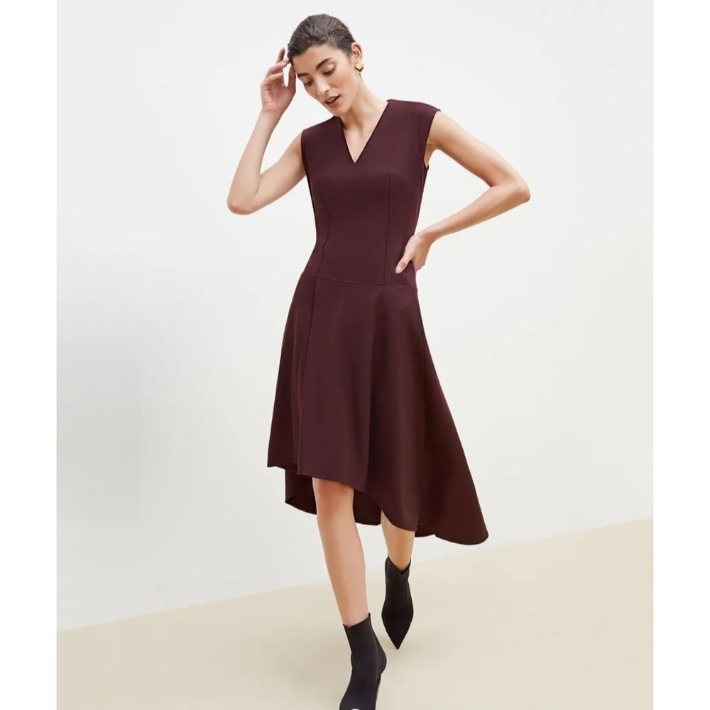 M.M.LaFleur NWT The Kelsey Dress Sharkskin in Garnet High Low Belted Midi NWT 2